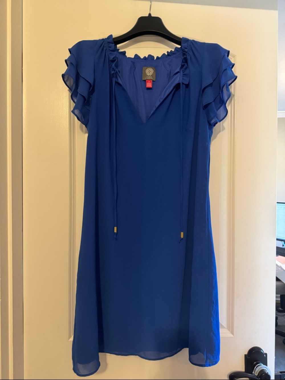 Vince Camuto Royal Blue Dress with Ruffled Neckline